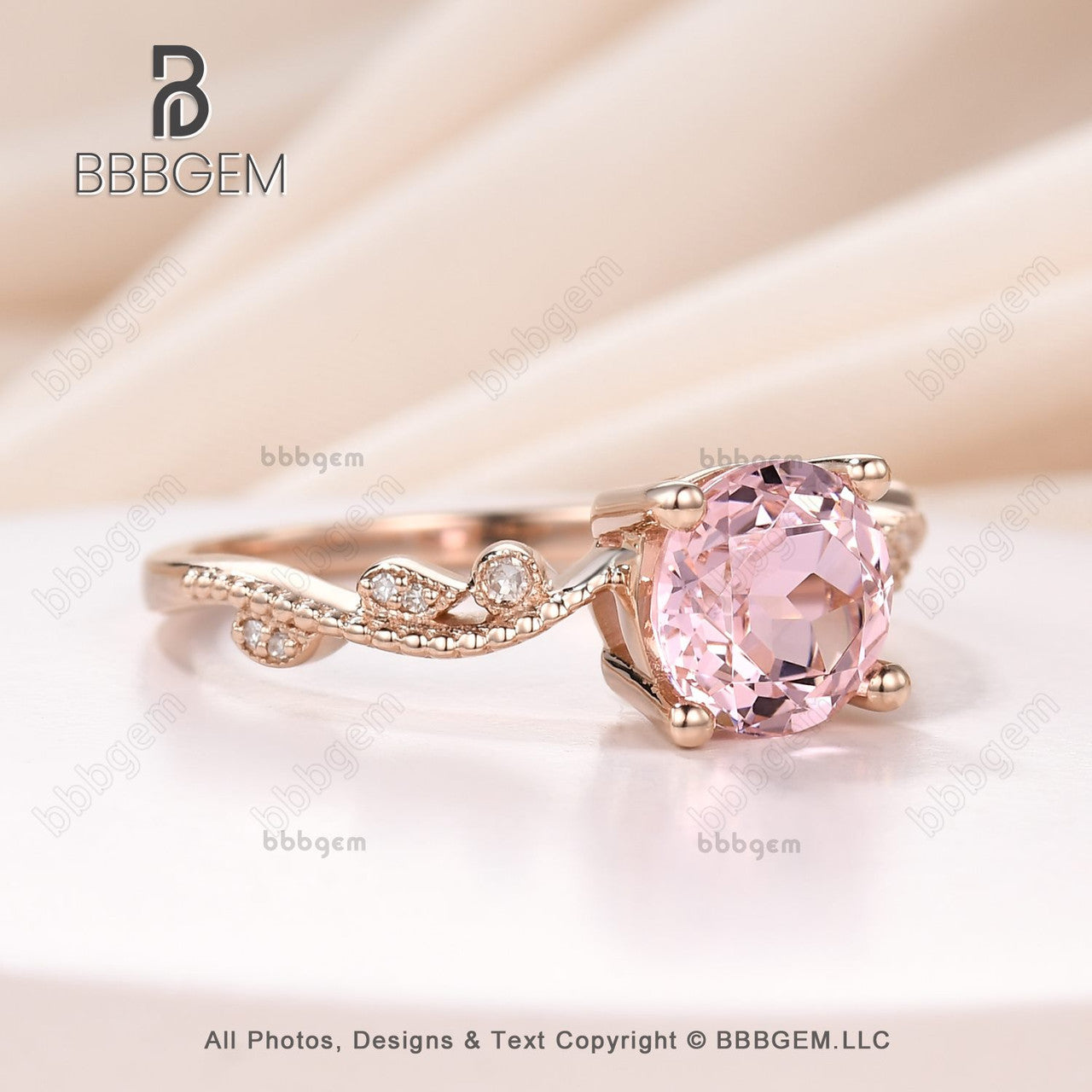 14K/18K Female Lab Morganite Pink CZ Diamond Engagement Ring Bezel