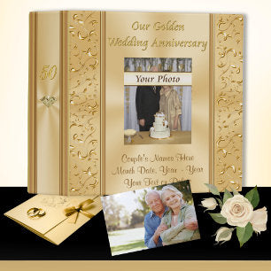 Your Photo on Gold 50th Wedding Anniversary Album 3 Ring Binder